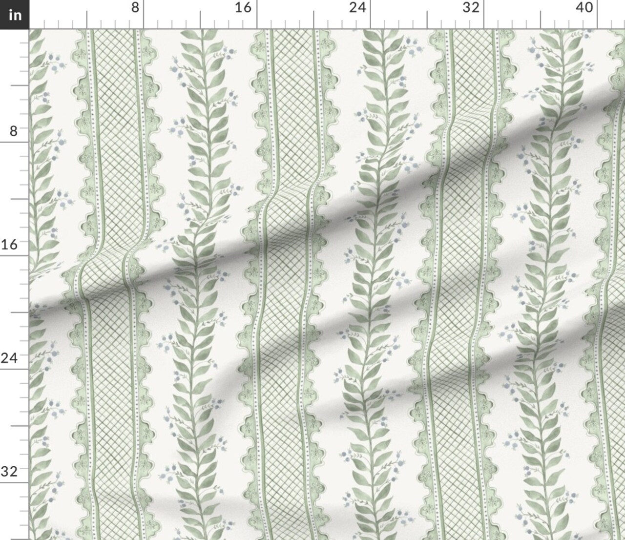 Sage Green Stripe Botanical Watercolor Garden Grandmillenial Custom Printed Fabric by Spoonflower Various Fabrics by the Yard or Fat Quarter